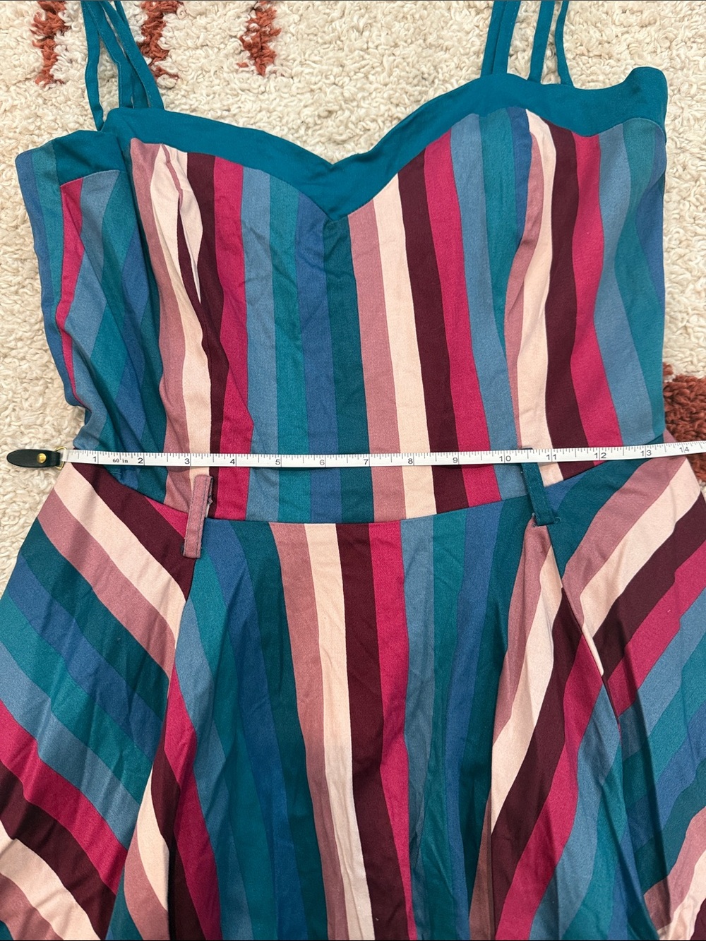Unique Vintage Collectif Nova Paradise Teal & Pink Stripe Swing Dress - Picture 9 of 14